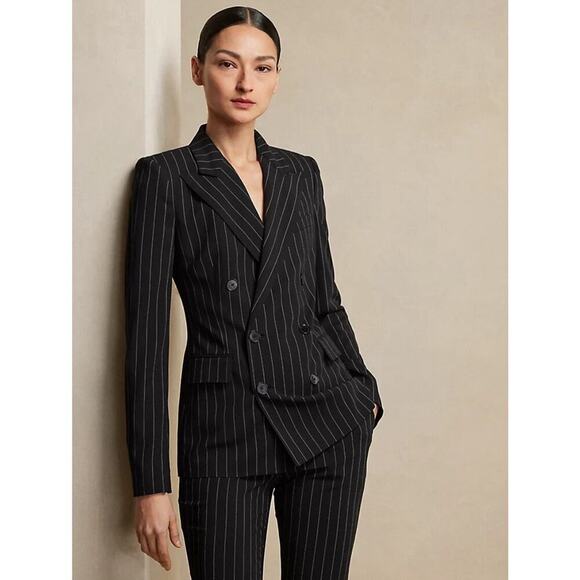 Ralph Lauren Collection Classic Navy Pinstripe Wool Jacket Blazer 2 Double Peak - Picture 1 of 10